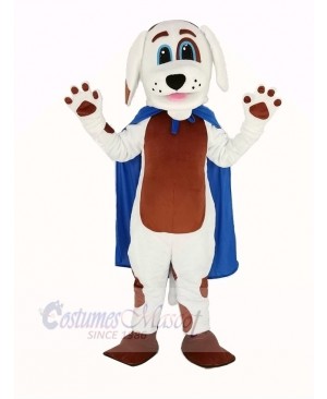 White Dog Brown Belly in Blue Cape Mascot Costume