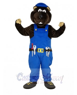 Gopher Worker in Blue Overalls Mascot Costume Animal