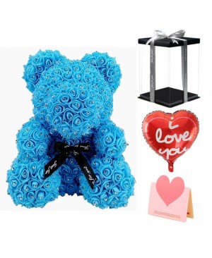 Diamond Light Blue Rose Teddy Bear Flower Bear Best Gift for Mother's Day, Valentine's Day, Anniversary, Weddings and Birthday