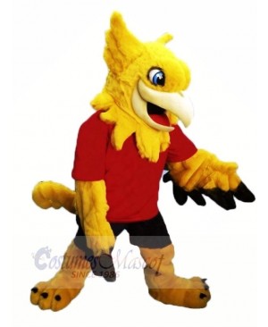 Yellow Gryphon with Red T-shirt Mascot Costumes	