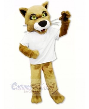 Brown Wildcat with T-shirt Mascot Costume Cartoon