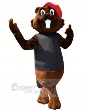 Brown Beaver with Red Hat Mascot Costumes Cartoon