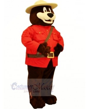 Safety Bear with Red Coat Mascot Costumes Cartoon