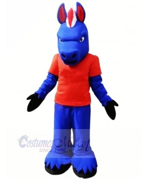 Blue Horse with Red T-shirt Mascot Costumes