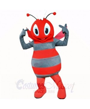 Smiling Grey and Red Bee Mascot Costumes Cartoon