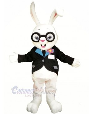 White Rabbit with Glasses Mascot Costumes Animal