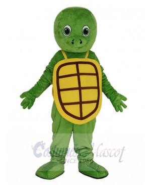 Happy Green Turtle with Yellow Shell Mascot Costume