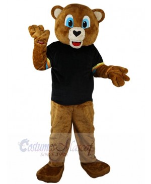 Smart Brown Bear in Black T-shirt Mascot Costume For Adults Mascot Heads