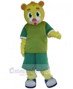 Yellow Bear in Green T-shirt Mascot Costume For Adults Mascot Heads