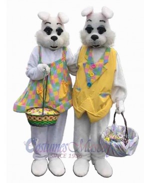 White Easter Bunny Couple Mascot Costume Animal