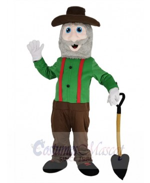 Old Miner in Green Shirt Mascot Costume