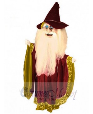 Maroon and Gold Merlin Wizard Mascot Costume Cartoon