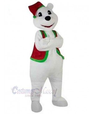 Smiling Christmas White Bear Mascot Costume Animal