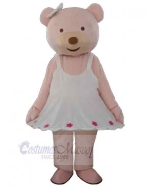 Pink Bear with White Dress Mascot Costume Animal