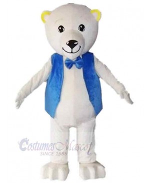 White Bear in Blue Vest Mascot Costume Animal