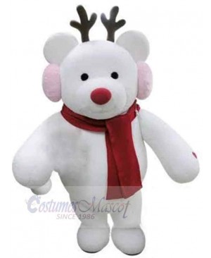 Warm Christmas White Bear Mascot Costume Animal