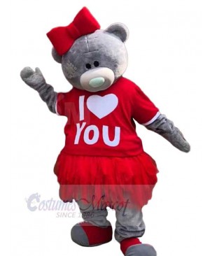 Romantic Gray Female Bear Mascot Costume Animal