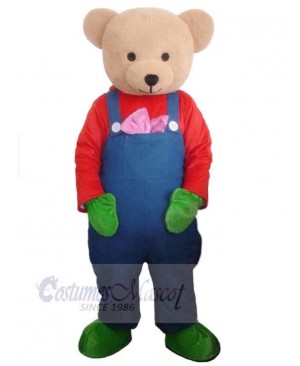 Bear in Blue Overalls Mascot Costume Animal