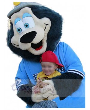 Cartoon Bear in Blue Clothes Mascot Costume Animal