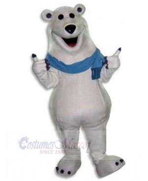 Polar Bear with Blue Scarf Mascot Costume Animal