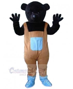 Black Bear in Orange Overalls Mascot Costume Animal