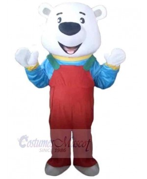 Polar Bear with Red Overalls Mascot Costume Animal