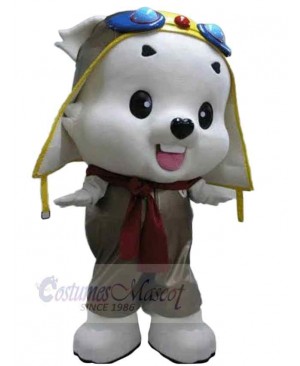 White Bear Aviator Mascot Costume Animal