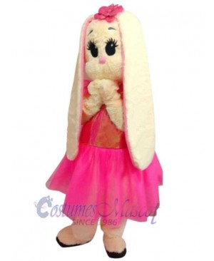 Pink Dress Bunny Mascot Costume Animal