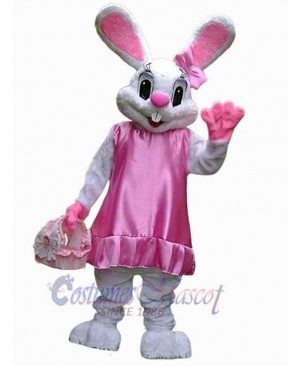 Pink Dress Easter Bunny Mascot Costume Animal