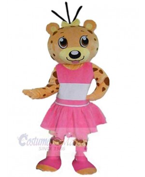 Pink Dress Leopard Mascot Costume For Adults Mascot Heads