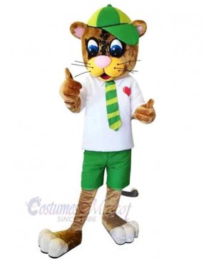 Green Hat Cheetah Mascot Costume For Adults Mascot Heads