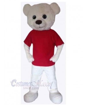 Red T-shirt White Bear Mascot Costume For Adults Mascot Heads