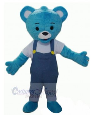 Blue Bear with Overalls Mascot Costume Animal