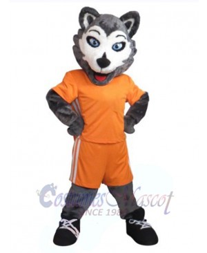 Husky Dog in Orange Clothes Mascot Costume Animal