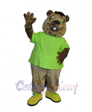 Beaver in Green T-shirt Mascot Costume Animal