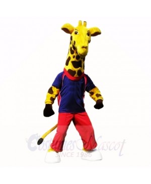 Sport Giraffe with Blue Shirt Mascot Costumes School