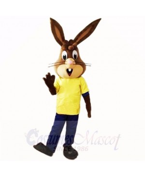 Friendly Lightweight Rabbit with Yellow Shirt Mascot Costumes School