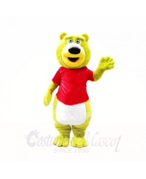 Green Teddy Bear with Red Shirt Mascot Costumes School