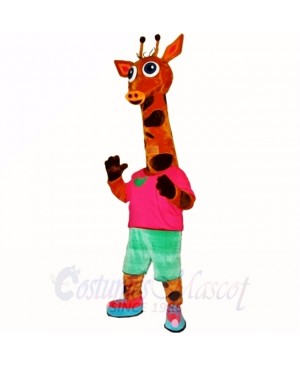 Sport Lightweight Giraffe with Red Shirt Mascot Costumes Cartoon