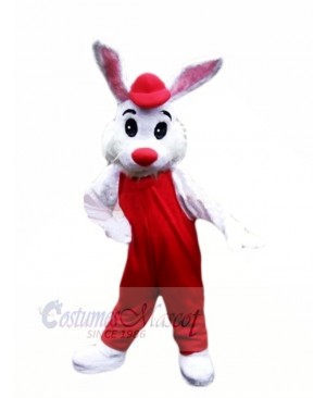 Lovely White Bunny with Red Suit Mascot Costumes Cheap	