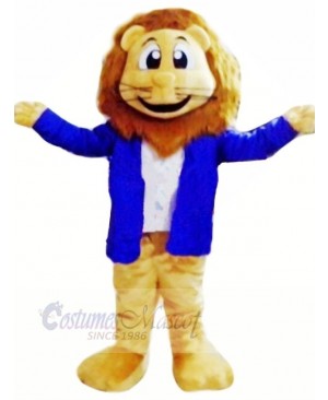 Lion with Blue Jacket Mascot Costumes Cartoon	